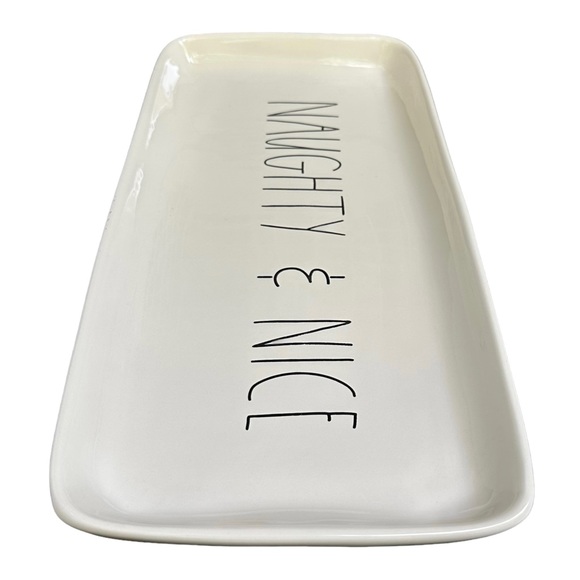Rae Dunn Christmas Platter NAUGHTY & NICE White Black Long Letters NWT 2017 OG - Picture 7 of 16